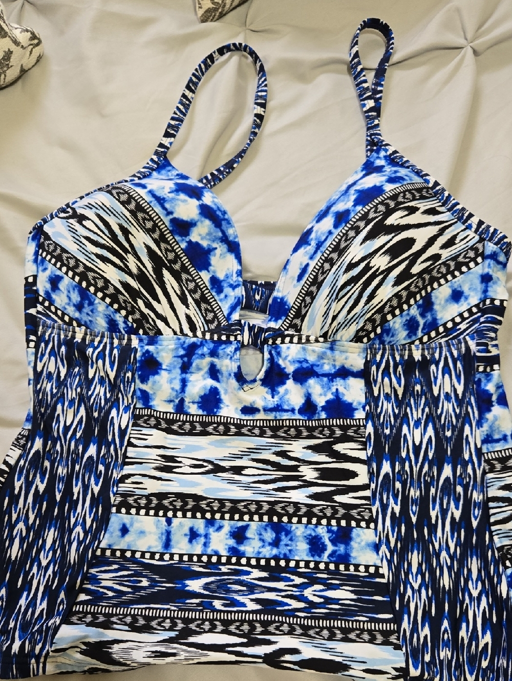 Kenneth Cole | Blue & Black Printed Tankini Top | Keyhole Detail